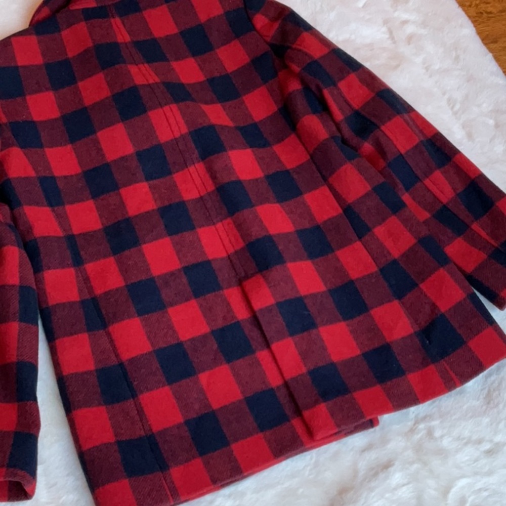 J. Crew Red and Navy Buffalo Check Peacoat - Picture 9 of 12